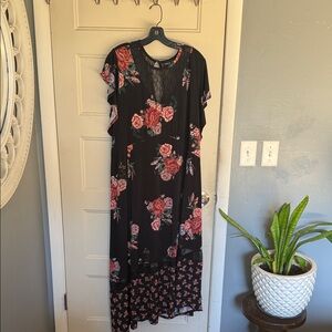 Torrid Black Maxi Dress with Pink Floral Design